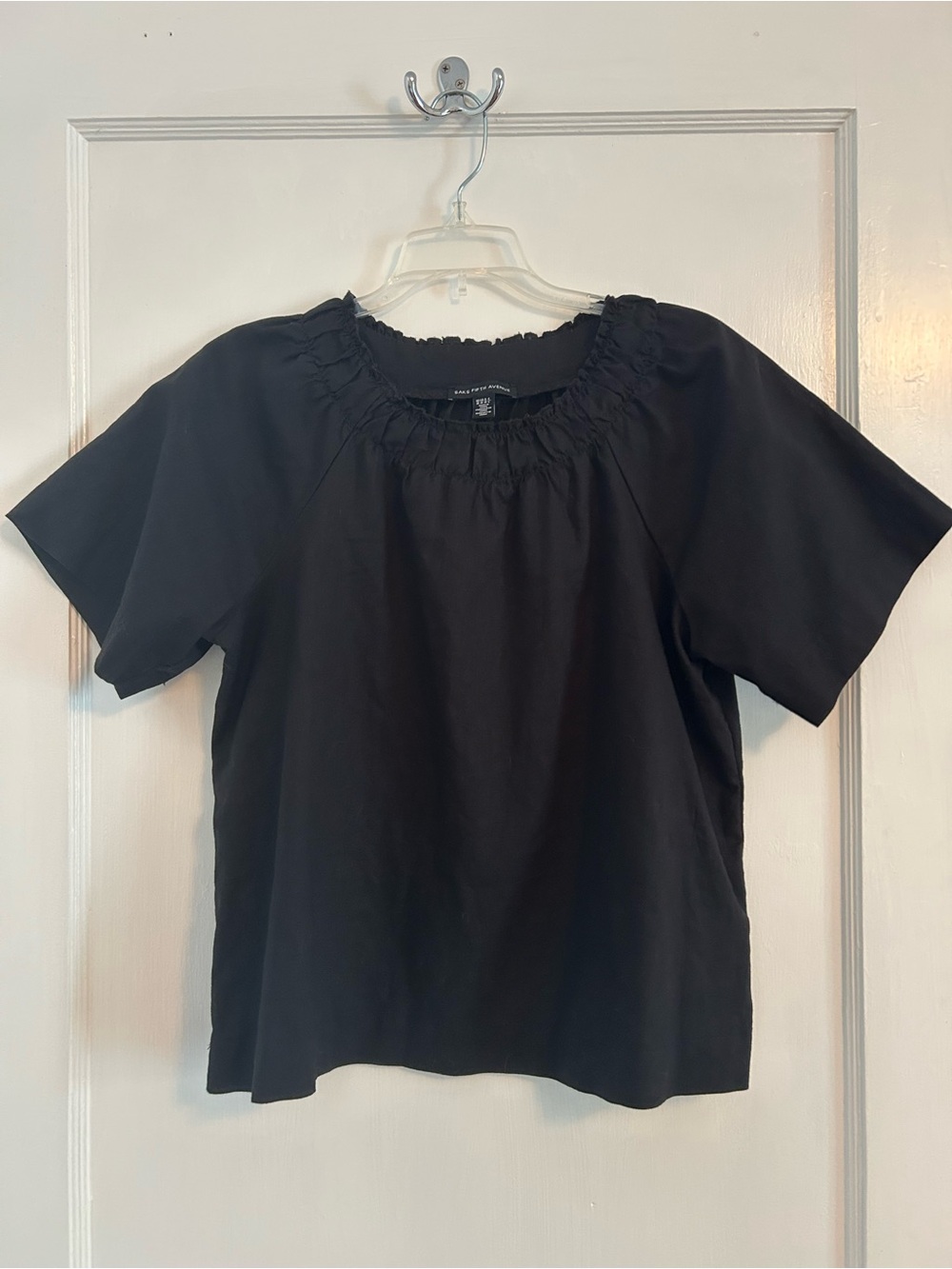 Saks Fifth Avenue Black Smocked Neck Short-Sleeve Blouse